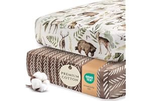 Pobibaby - 2 Pack Premium Fitted Baby Boy Crib Sheets for Standard Crib Mattress - Ultra-Soft Cotton Blend, Safe and Snug, and Stylish Woodland Crib Sheet (Wildlife)
