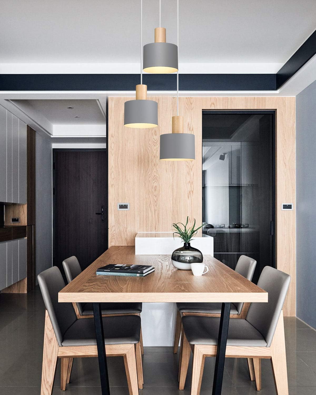 Modern Pendant Light Fixture, Imego Metal Ceiling Hanging Lamp, Pendant Lighting for Kitchen Dining Room Living Room Bedroom - Grey - - 