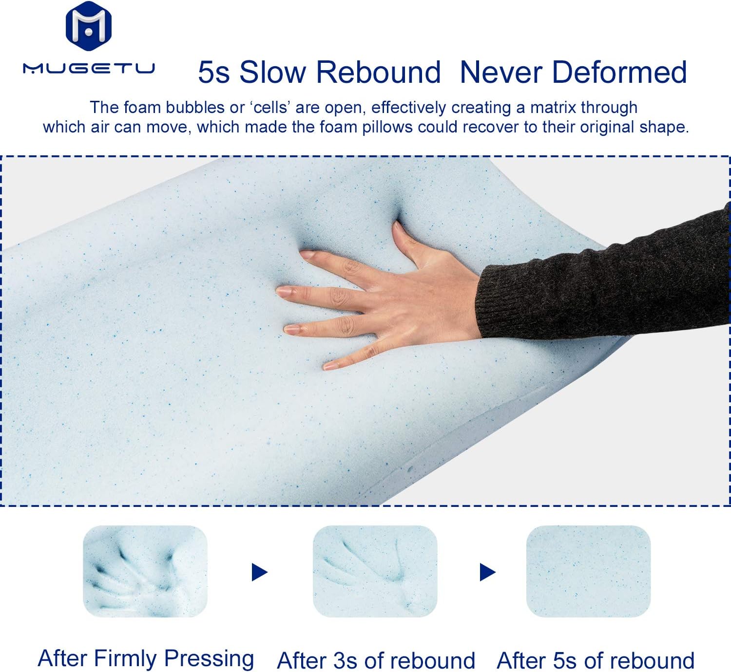 Mugetu Gel Infused Memory Foam Pillow Height Adjustable Cervical Pillow Supportive Contour Bed Pillow Neck Support for Back and Side Sleepers: Home & Kitchen