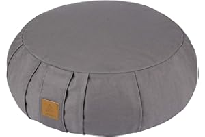 FelizMax Round Zafu Meditation Cushion, D=15" H=5.5" Zabuton Meditation Pillow, Yoga Bolster/Pillow, Floor seat, Zippered Organic Cotton Cover, Natural Buckwheat, Kneeling Pillow