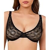 Redgray Women's See Through Sexy Sheer Bra Unlined Underwire Full Coverage Support Mesh Bras (36DDD, Black)