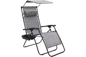 Homall Zero Gravity Chair Patio Lawn Chair Lounge Chair Folding Recliner Adjustable Outdoor with Canopy Shade,Cup Holder (Grey)