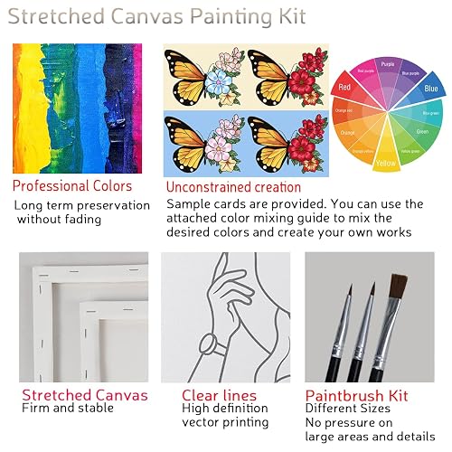 thumbnail image 2 of VALLSIP Canvas Painting Kits Pre Drawn Canvas For Painting For Adults Paint And Sip Party Supplies Stretched Canvas To Paint Games Ladies Night Flower Girl Mindfulness Date Night Ideas 2 of 9