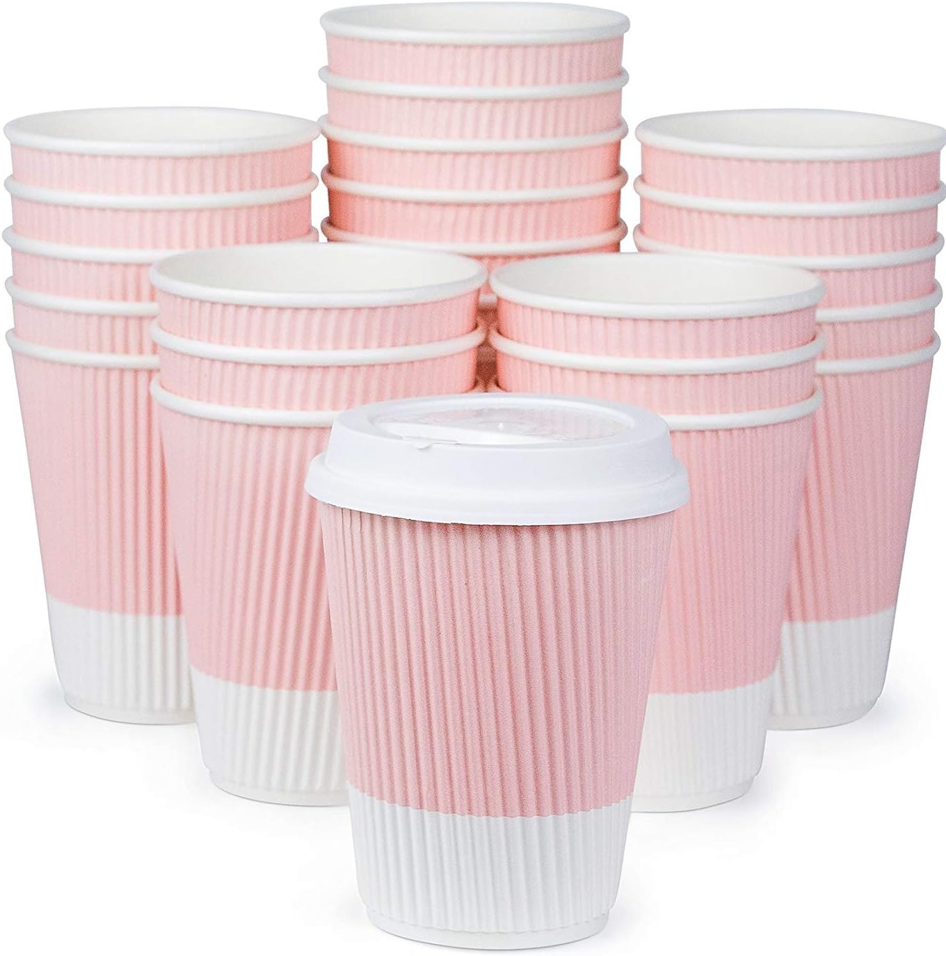 GlowcoastDisposable Coffee Cups With Lids - (80 set) 12 oz Paper To Go Coffee Cups With Resealable Lids Prevent Leaks! Travel Insulated Hot Beverage Drink Cup. Will Not Bend With Heat or Burn Fingers