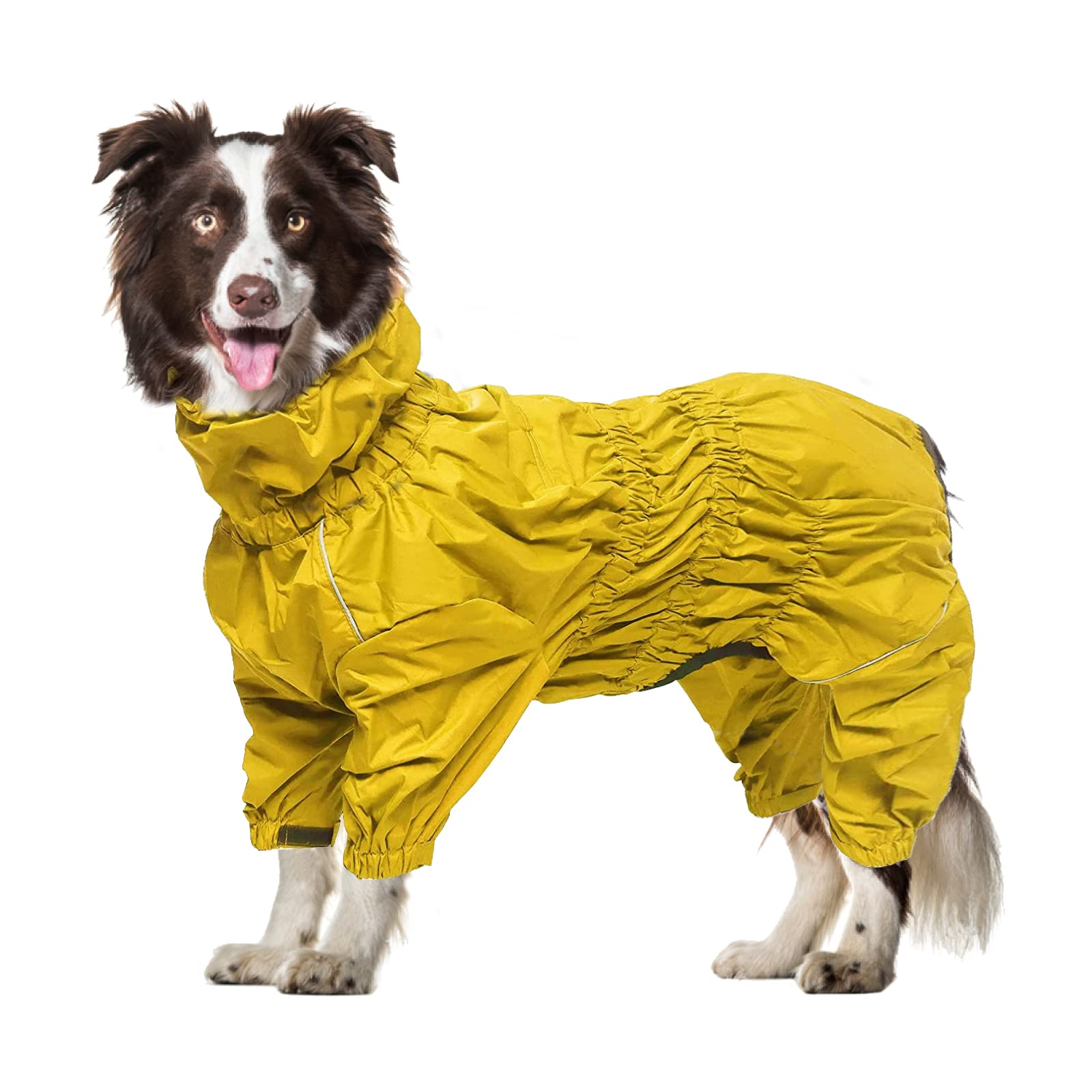 Geyecete1/2 Leg Trouser Suit，Dog Raincoat with high Waterproof for Dogs Reflective Four-Leg rain Gear Jumpsuit for Puppies Small Medium pet-Yellow-XL