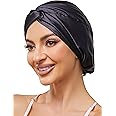 Adjustable Silk Satin Bonnet for Sleeping Hair Wrap, Double Layer Sleep Cap, Night Turban for Large Long Curly Braid Women Men Hair - Black