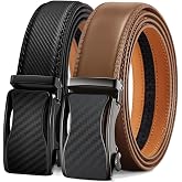 KEMISANT Men's Ratchet Leather Belt 2Pack-Trimmable 1 3/8“-Gift Boxed | Smooth Sliding | Micro Adjustable Fit | Tailored Size | Holeless Understated Elegance