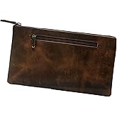 WANDERINGS Vintage Leather Pencil Pouch Case - Large 11"x6.25" / 28×16 cm - Hand Crafted Functional Brown Leather Zipper Pouch - Slim Pencil Case Holder for Men and Women