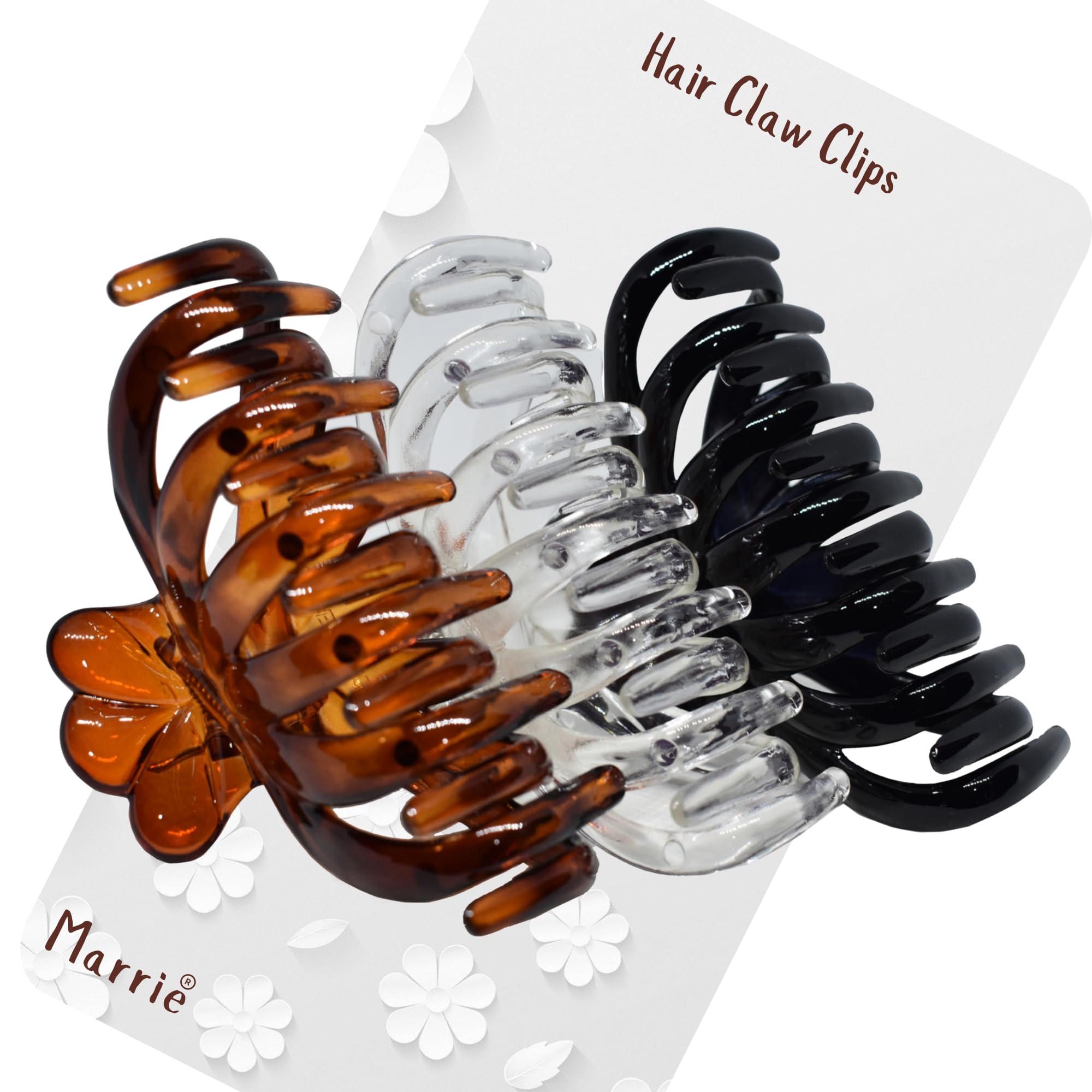 Marrie Hair Claw Clips for Women Girls - Nonslip Double Jaws Grip Clip Clamp for Strong Hold Hair Clips for Medium to Thin & Long Stylish Hair Accessories (Black Brown Clear)