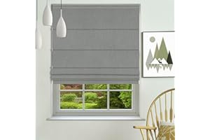 GETOPBLINDS Roman Shades Custom Size Blackout Roman Blinds for Windows, Thermal Insulated Heat Blocking Room Darkness Window Blinds & Shades, Linen Textured Blinds for Home Office, 46" W x 48" L, Grey-Blackout