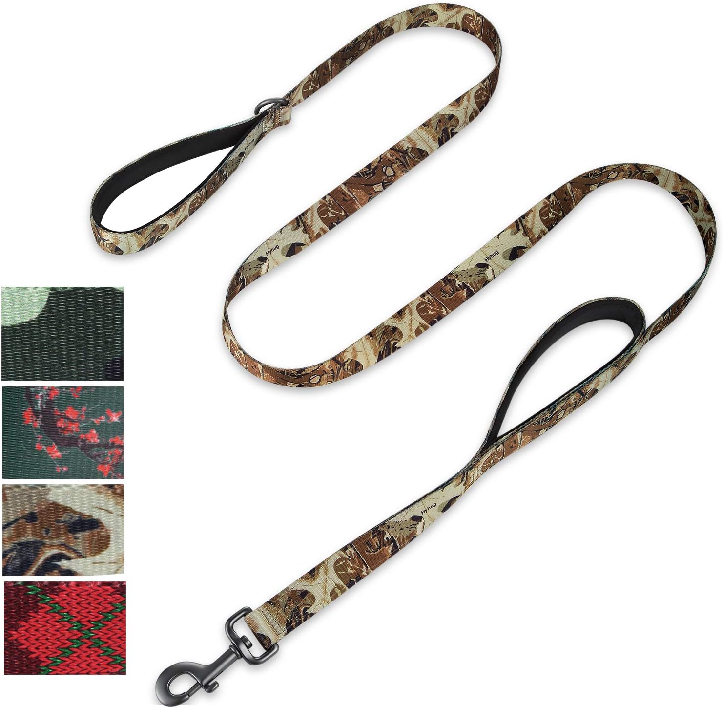 HyhugPets 6ft Dog Leash,Soft lined Double Handles, for Medium Large Giant Breeds Dogs Daily Use Walking and Professional Training. (Large, Forest Camo)