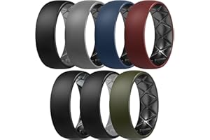 Egnaro Silicone Ring Men 1/4/6/7 Multipack of Breathable Mens Silicone Rubber Wedding Rings Bands with Air Flow Grooves