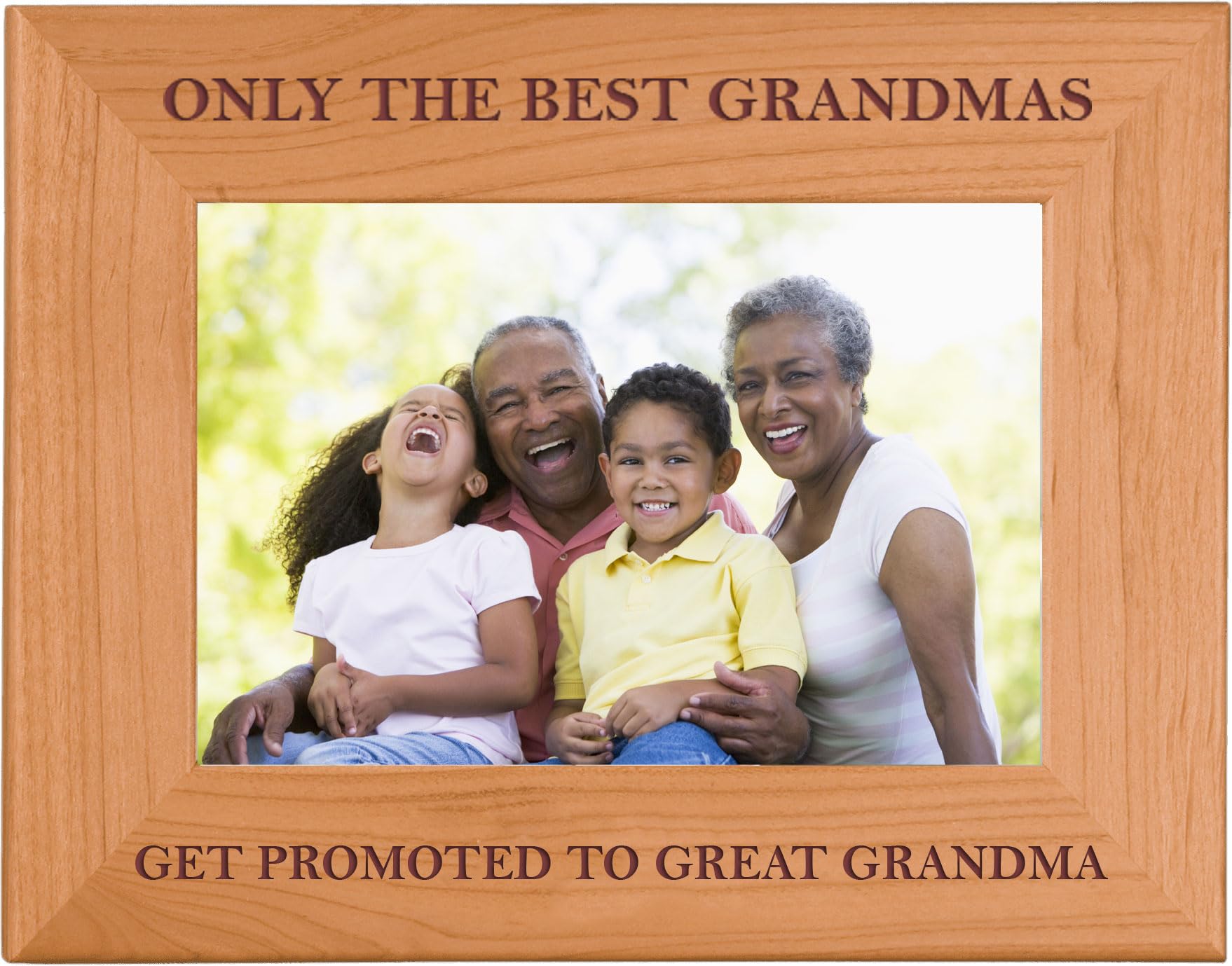 CustomGiftsNow Only The Best Grandmas Get Promoted to Great Grandma Natural Alder Wood Engraved Tabletop/Hanging Photo Picture Frame (5x7-inch Horizontal)