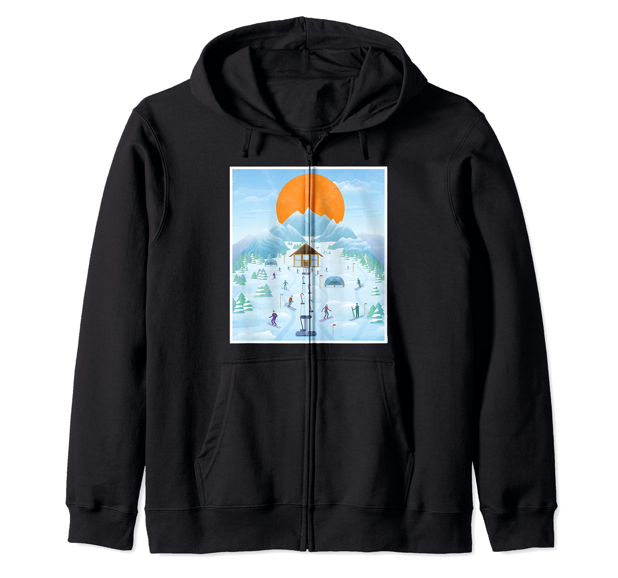 Ski Station Sunset Snow Mountains Vacation Skiing Skies Zip Hoodie