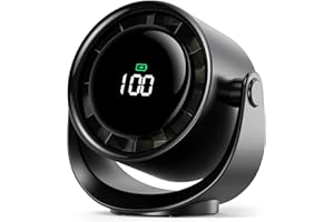 Koonie Desk Fan, LED Display Mini Table Fan, Rechargeable Personal Fan with 4000mAh Battery, Max. 17H Use, 5 Speeds, 360°Tilt, USB-C Charging, Quiet Small Portable Fan for Home, Office, Camp, Travel