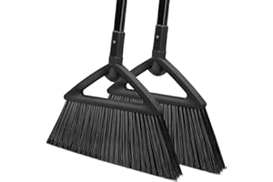 2PCS Heavy Duty Broom, Brooms for Sweeeping Indoor, Angle Broom with Long Pole, Outdoor Broom for Courtyard Garages Slidewalk