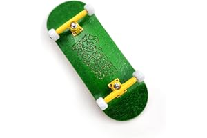 SPITBOARDS® 34 mm Fingerboard Complete Wood Pro Set-Up (Pre-Assembled, 5-Layers), Pro Trucks, CNC Bearing Wheels, Foam Grip Tape, (Deck: Green, Trucks: Yellow, Wheels: White)