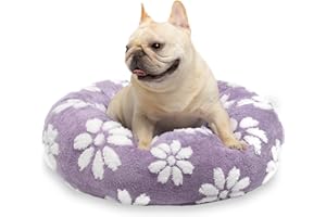 Yaning Donut Dog Beds for Small Dogs, Calming Round Cat Beds for Indoor Cats, Cute 3D Textured Flower Pet Bed with Removable Washable Cover and Anti-Slip Bottom（Purple，23"）