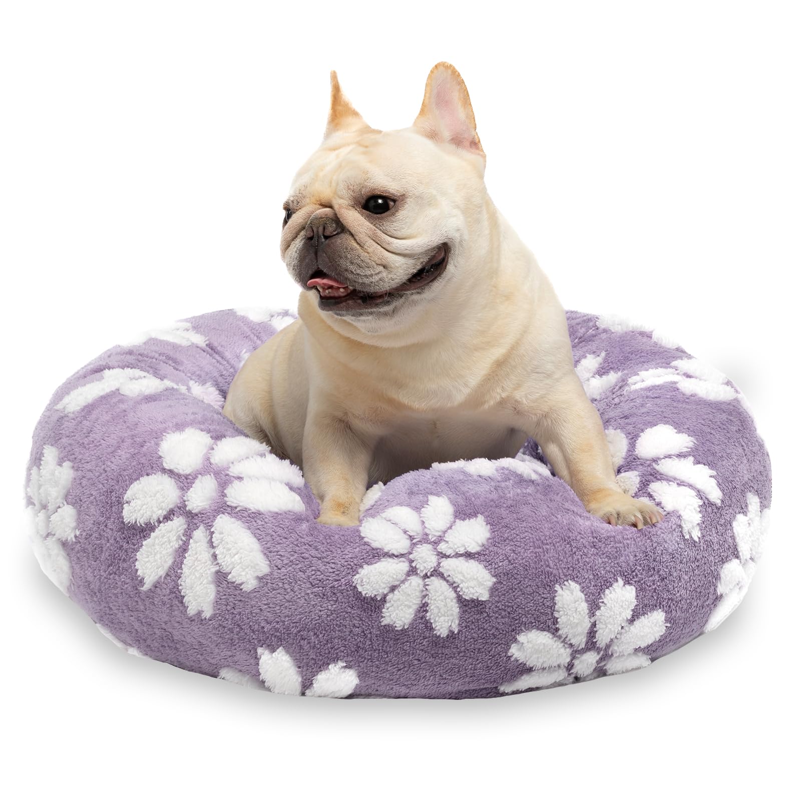 Photo 1 of Yaning Donut Dog Beds for Small Dogs, Calming Round Cat Beds for Indoor Cats, Cute 3D Textured Flower Pet Bed with Removable Washable Cover and Anti-Slip Bottom?Purple?23"?