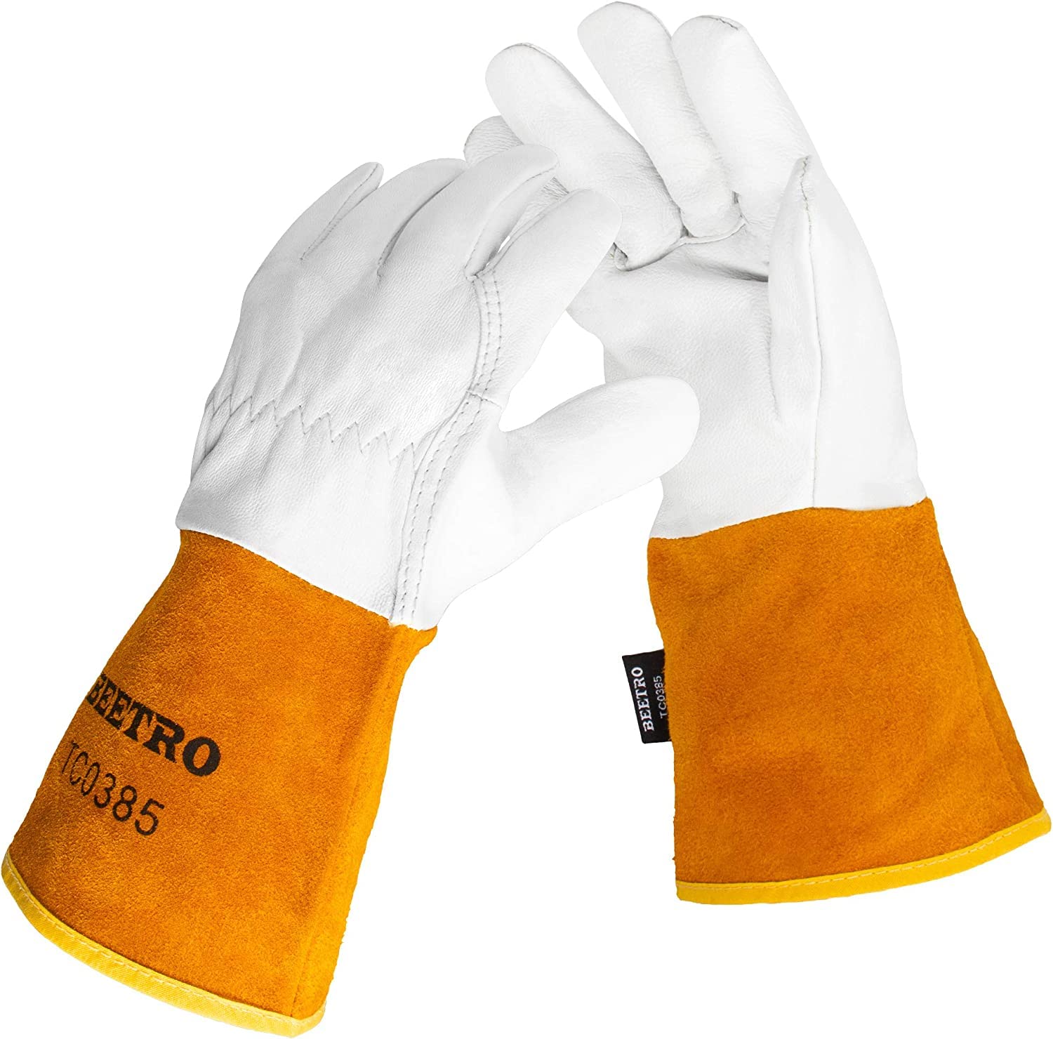 Photo 1 of BEETRO Working Gloves 1 Pair, Tig Welding Cowhide Split Leather, Heat/Fire Resistant BBQ/Warehouse/Heavy Duty/Animal Handling Glove, Extremely Soft and Flexible