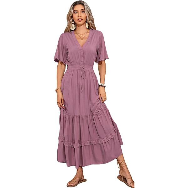 knee length dresses for ladies Rihoas Satin V Neck Midi Dress for Women, Wine Red / L main image 0