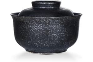 VanEnjoy Microwavable Ramen Bowl with Lid, 25 Oz Japanese Bowl Big Ceramic Japanese Soup Bowl with Lid, Korean Clay Pot - bla