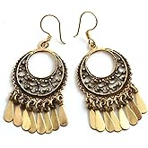 Bronze Bohemian Sun Moon Hippie Boho Filigree Chandelier Drop Dangle Earrings Vintage Thailand Jewelry