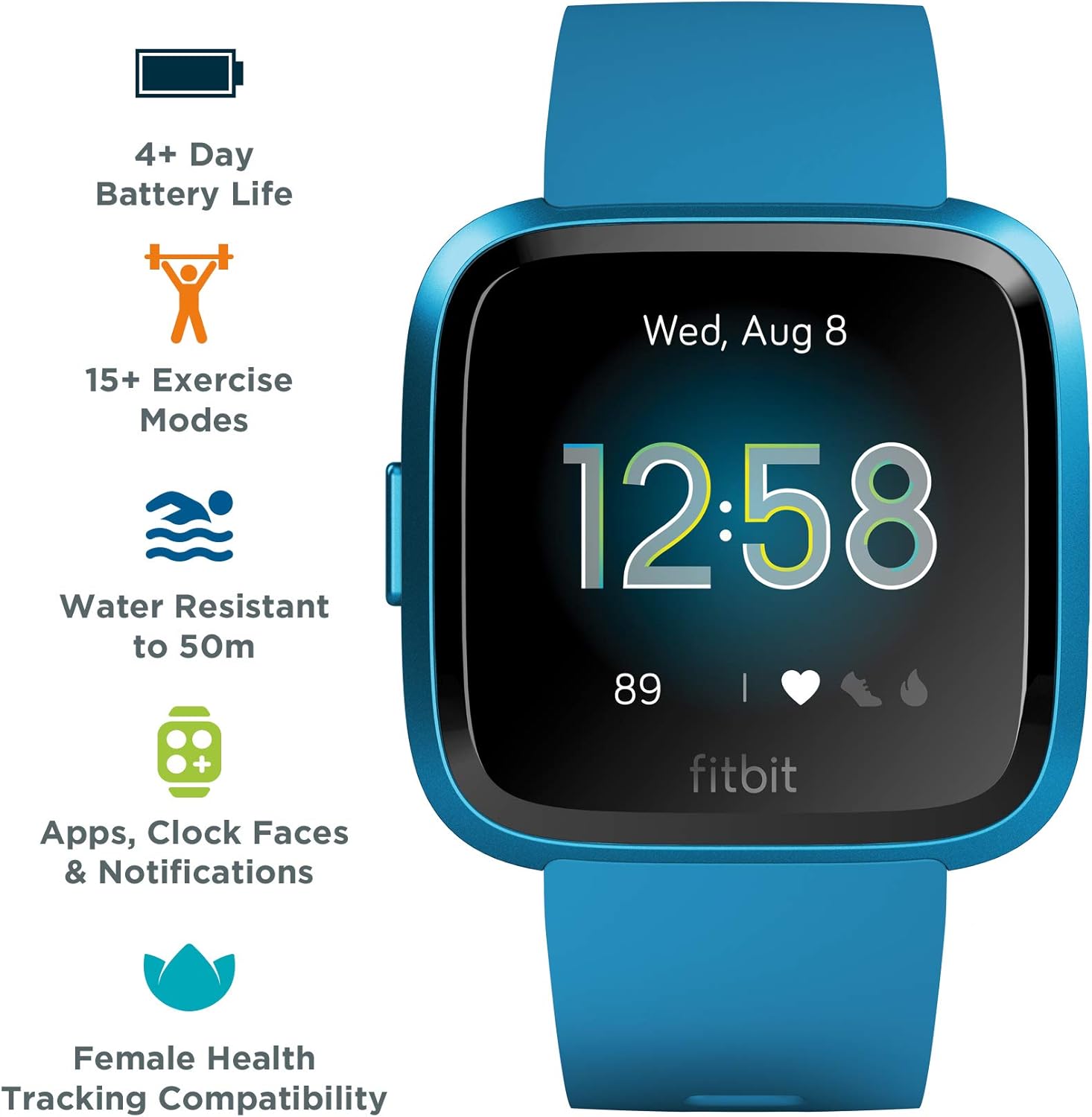 Fitbit Versa Lite Health & Fitness Smartwatch with Heart Rate, 4+ Day Battery & Water Resistance, Marina Blue - Image 3