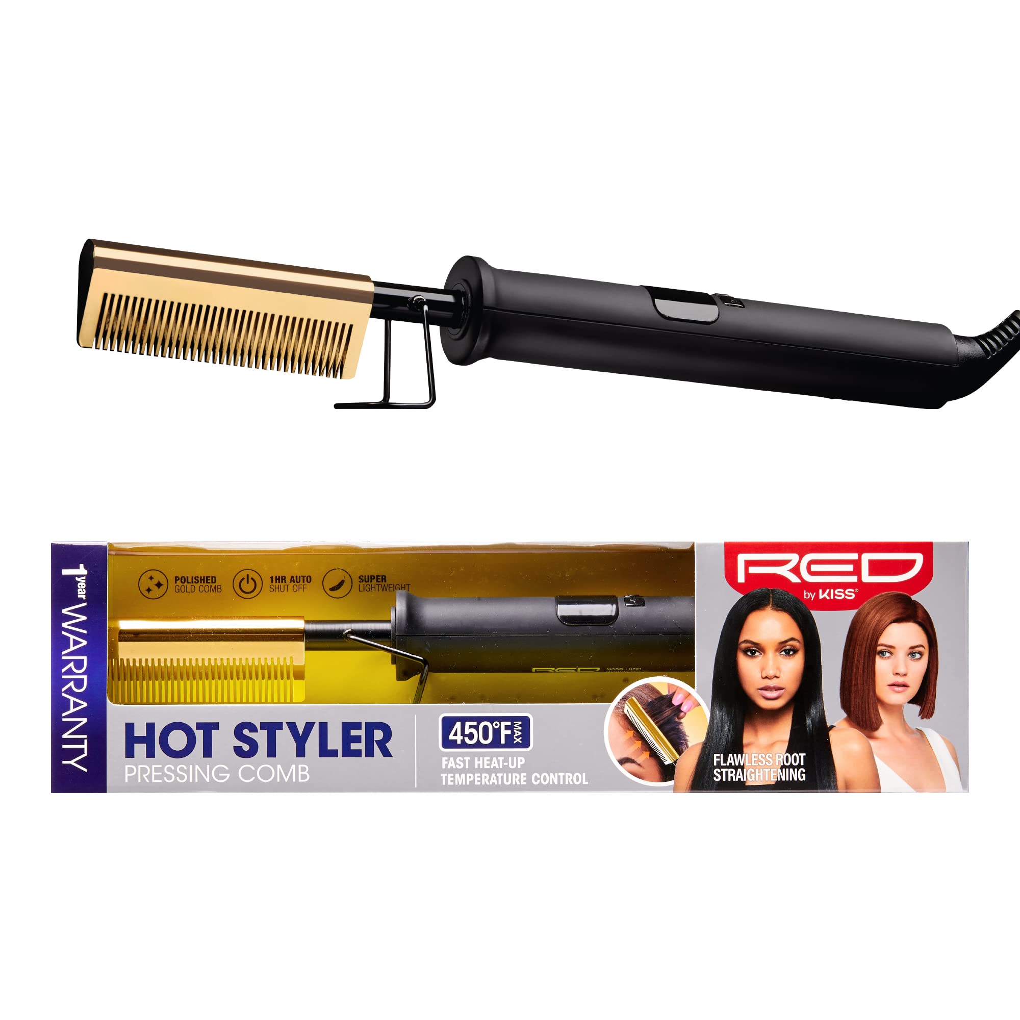 Photo 1 of Red by Kiss Hot Comb Hair Straightener 450 Degrees, Straight Teeth Electric Heating Comb, Pressing Comb Brush for Straightening Hair and Beard, Curling Iron for Natural Black Hair