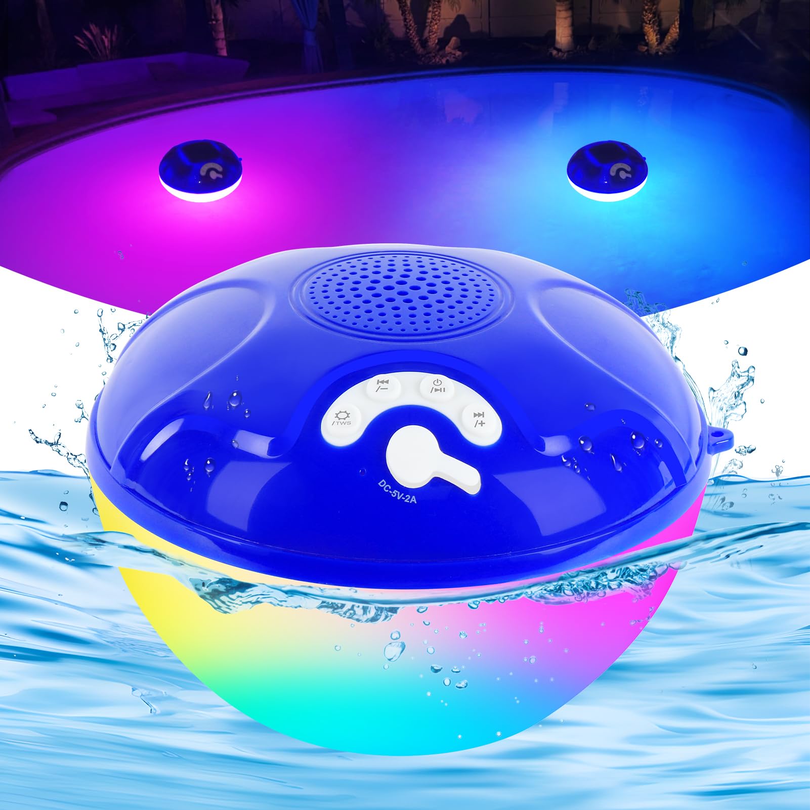 Photo 1 of Pool Speakers Bluetooth Waterproof Floating Speaker with Colorful LED Lights, Portable Wireless Bluetooth Shower Speaker, Built-in Mic Outdoor Bluetooth Speakers for Hot Tub, 10W Stereo Loud Sound