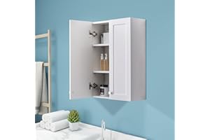 VANIRROR White Wall Mount Cabinet, MDF Over The Toilet Storage Cabinet with Adjustable Shelves, Space Saver 2 Door Medicine Cabinet for Bathroom Laundry Kitchen, 19x 27in, No Paint Odor