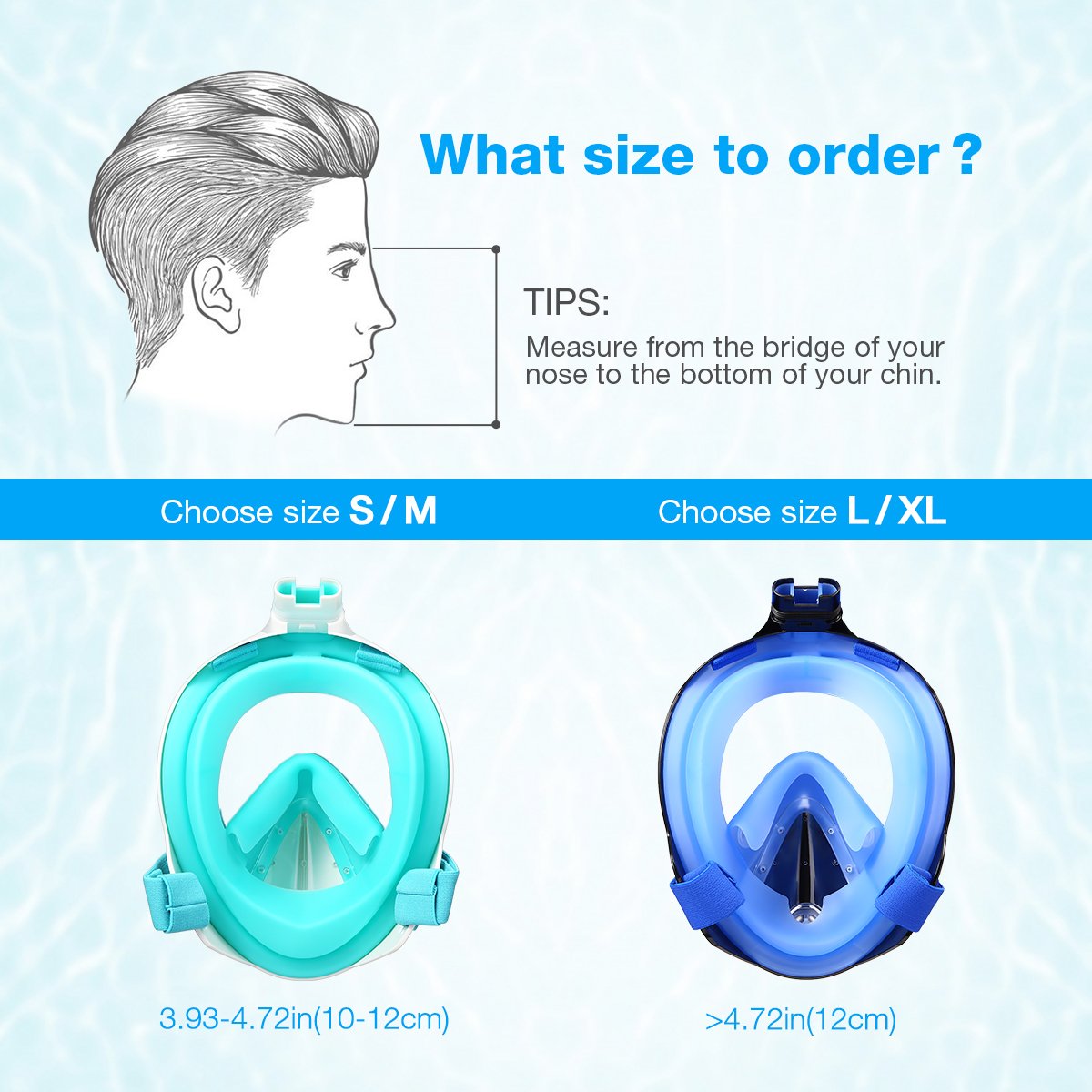 Powerextra Snorkel Mask 180° Panoramic View Anti-fog Anti-leak Design for Gopro and other Detachable Camera Mounts (Size: L/XL)