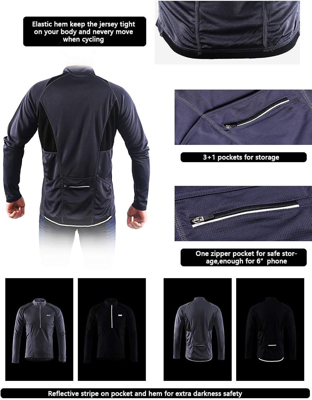 ARSUXEO Men's Half Zipper Cycling Jerseys Long Sleeves MTB Bike Shirts 6031: Clothing