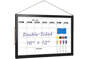 EMFOGO White Board Calendar Dry Erase,Small Dry Erase Board, Portable White Board for Kids Students, 16''x 11'' Double-Sided Calendar Whiteboard for Wall, Hanging Dry Erase Board