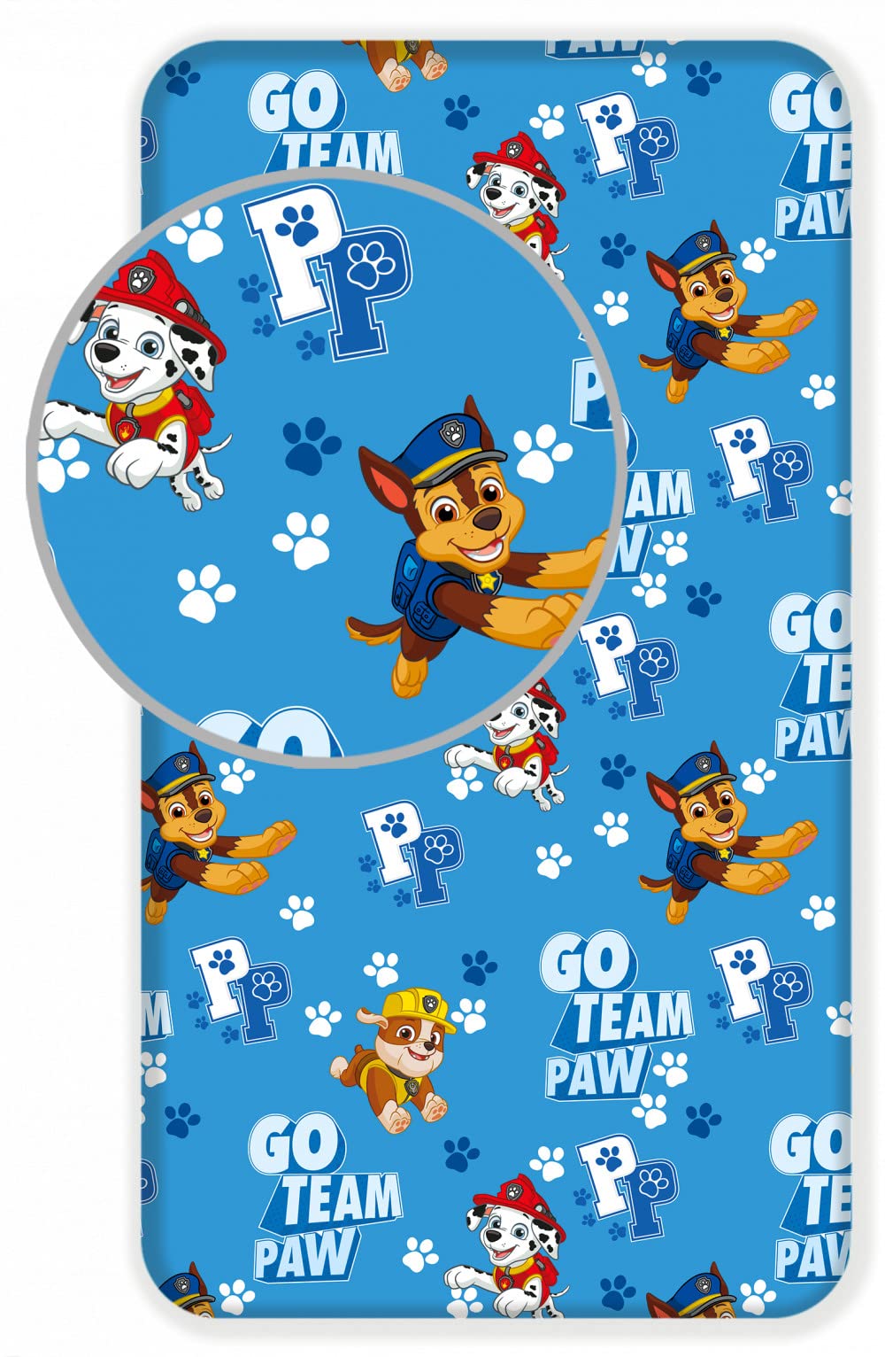 Paw Patrol Chase Marshall Just Yelp for Help bed sheet, fitted sheet 90 x 200 + 25 cm, 100% cotton