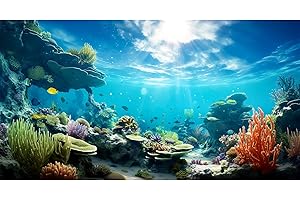 ZatiasMiller Undersea Theme Terrarium Background Colorful Underwater Coral Backdrop Tropical Fish World Undersea Coral Reef Aquarium Background Fish Tank Background Wallpaper 72x16in