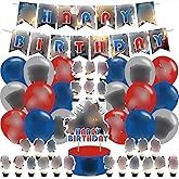 Cartoon Robot Themed Birthday Party Supplies Set Happy Birthday Banner, Cake Topper, Cupcake Toppers, Balloons Stickers for Cartoon Robot Kids Party Decorations