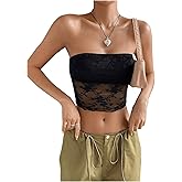 SHENHE Women's Lace Tube Top Y2K Strapless Summer Casual Sleeveless Mesh Crop Top