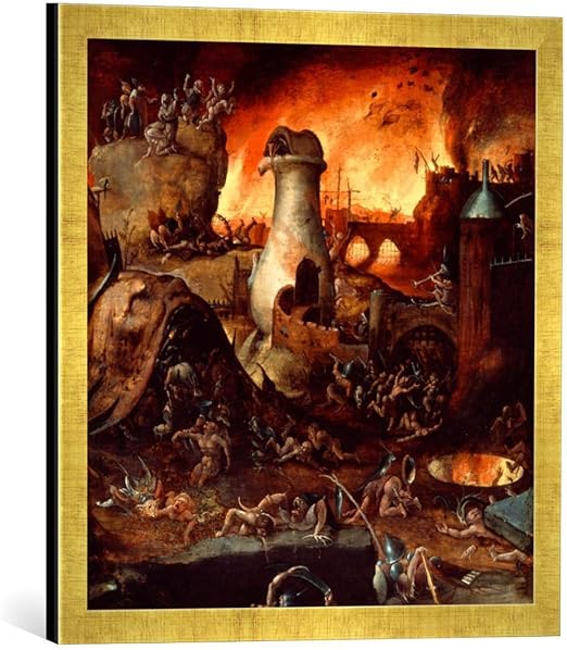 Amazon.de Gerahmtes Bild von Hieronymus Bosch Die Hölle, Kunstdruck im hochwertigen handgefertigten