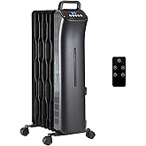 Amazon Basics Oil Space Heater with Remote Control, Portable Radiator Heater with 7 Oil-Filled Fins Indoor Uses, 3 Heat Settings, Thermostat, Tip-Over Protection, ETL Safety Certificate, 1500W, Black