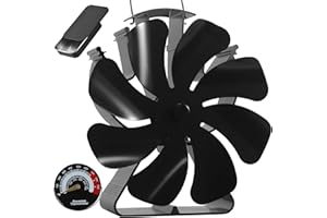 VODA Wood Stove Fan Heat Powered Fireplace Fans Non Electric, Heat Activated Thermal Fan for Wood Burning/Pellet Stove/Log Burner,Stove Accessories Thermometer Aroma Pod