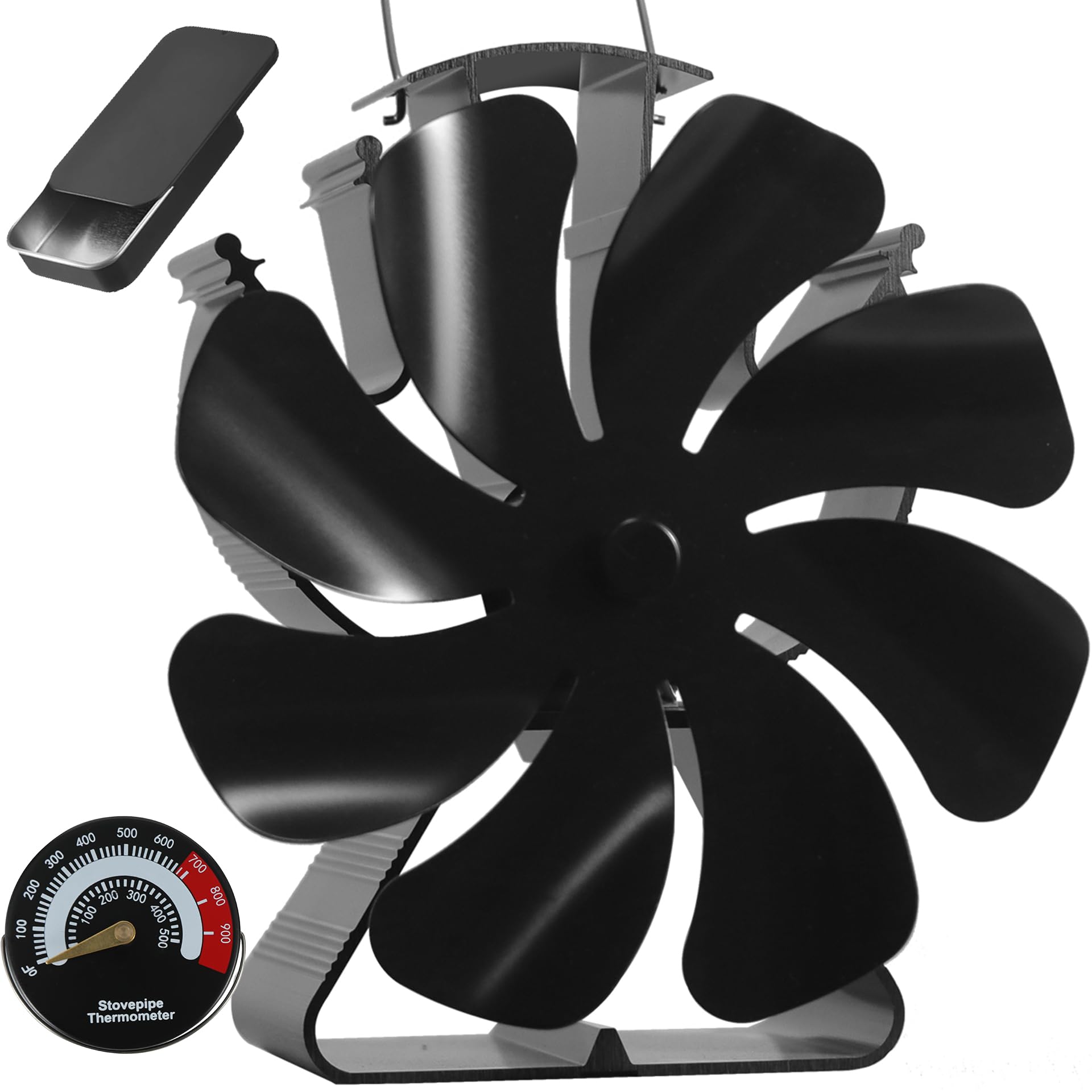 Photo 1 of VODA Wood Stove Fan Heat Powered Fireplace Fans Non Electric, Heat Activated Thermal Fan 8 Blades for Wood Burning/Pellet Stove/Log Burner,Stove Accessories Thermometer Aroma Pod