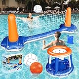 Weanas Inflatable Pool Float Set Volleyball Net and Basketball Hoops Floating Pool Swimming Game Toys Water Inflatable Sports