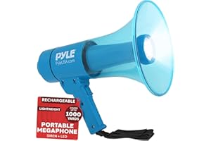 Waterproof Megaphone Bullhorn and Flashlight - Portable Compact 40W PA Includes Rechargeable Battery, Alarm Siren, Adjustable