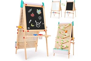 Wingyz 4-in-1 Adjustable Kids Art Easel with Magnetic Whiteboard & Chalkboard - Wooden Drawing Board with Marble Run for Kids- Creative Gift for Toddlers Ages 2-4, 4-8, 8-12