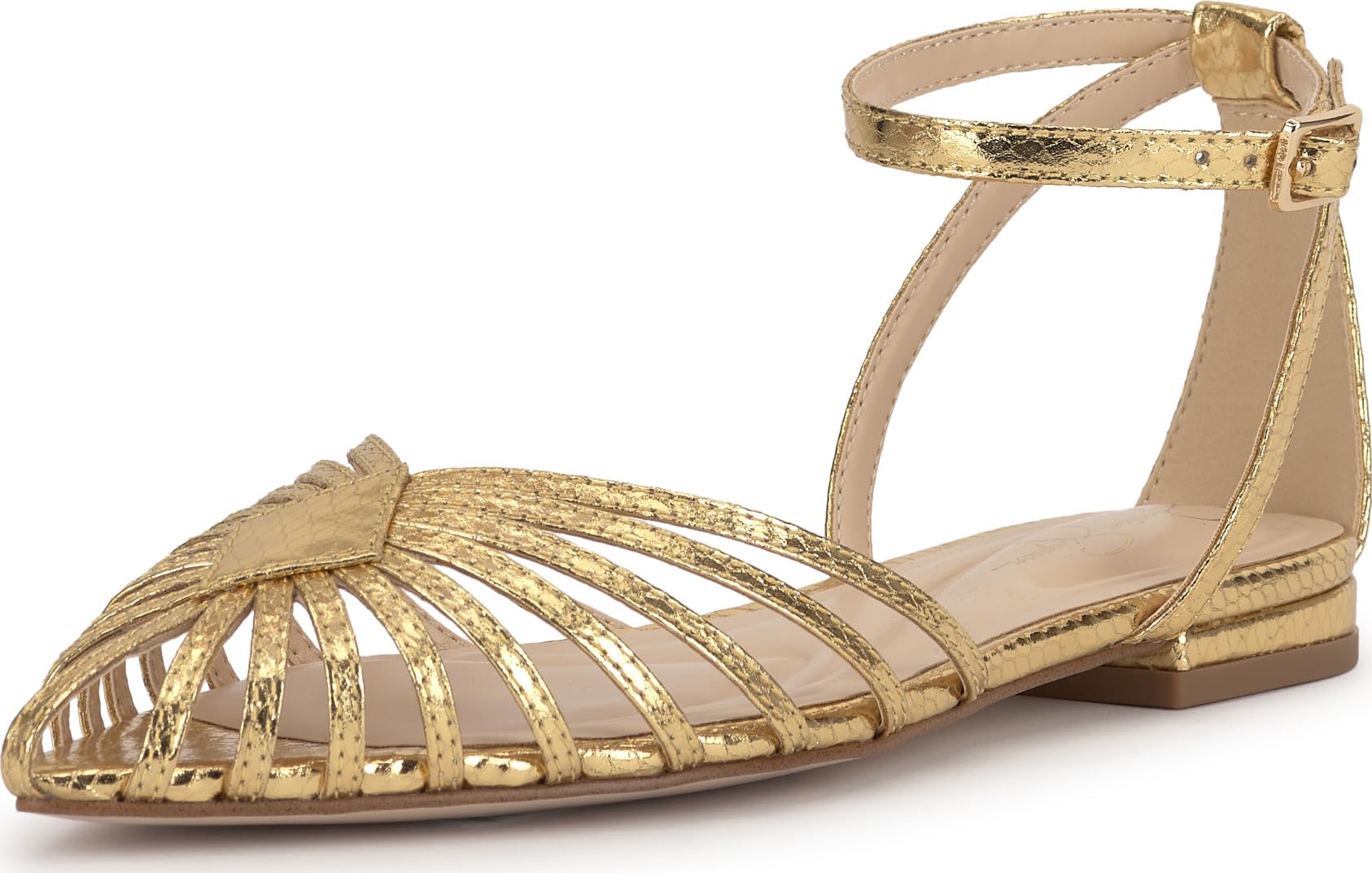 Jessica Simpson Eulean Strappy Caged Flat, Gold, 7
