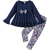 WMHNEI Toddler Girl Clothes 4-8Years Girls Outfit, Long Sleeve Ruffle Bowknot Top+Floral Pants 2Pcs Fall Set