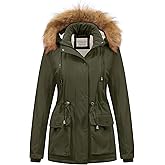 Chrisuno Women's Winter Parka Coats Soft Fleece Sherpa Lined Drawstring Snow Jacket With Faux Fur Trim Hood