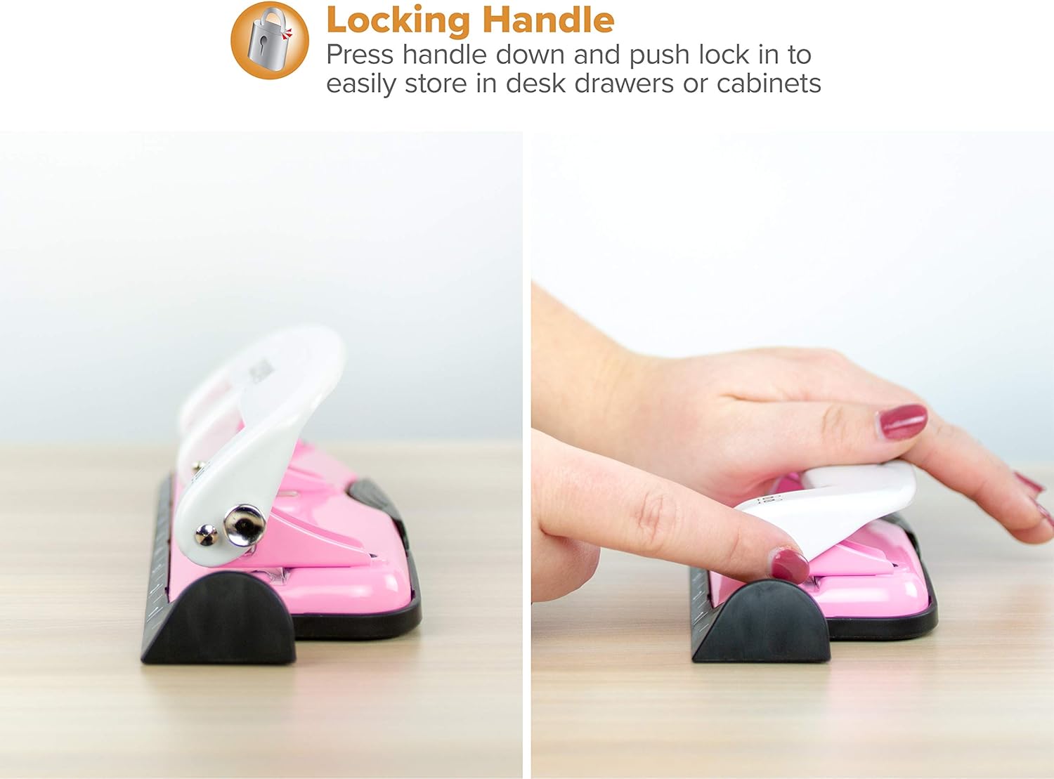 PaperPro inCOURAGE 12 Reduced Effort 3-Hole Punch, 12 Sheets, Pink (2188) : Desk Staplers : Office Products