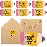 Spakon 24 Sets Teacher Appreciation Gifts Teacher Thank You Cards Bulk with Envelope and Sticker Pencil Shape Valentines Cards Inspirational Thank You Note, 6 Styles